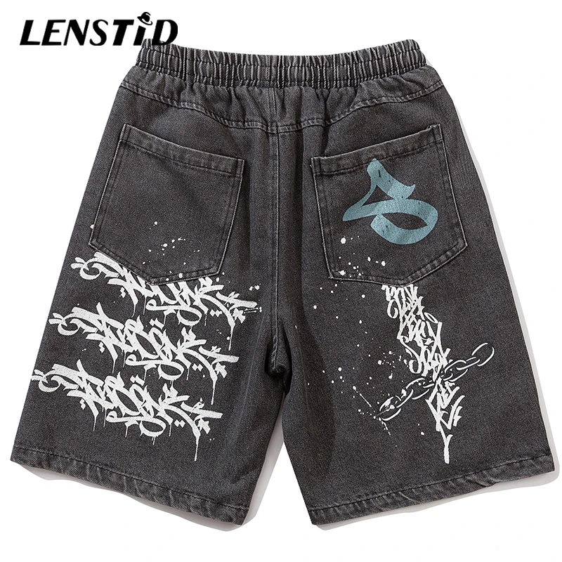 Джинсовые шорты LENSTID мужские в стиле хип-хоп уличная одежда с принтом Призрака и