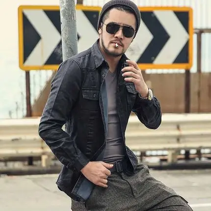 

Мужская джинсовая рубашка с длинными рукавами, повседневная приталенная рубашка из денима в стиле ретро, с карманами, в стиле хип-хоп, Осень-...