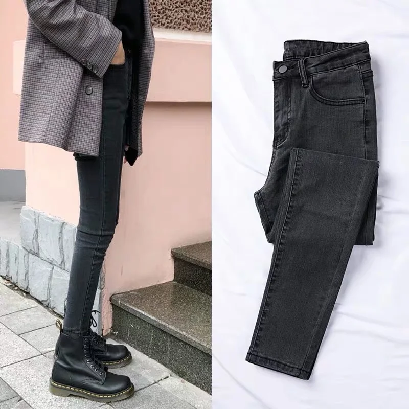 

Дымчато-серые укороченные джинсы с высокой талией, женские облегающие осенние обтягивающие эластичные узкие брюки, модель 2021 года