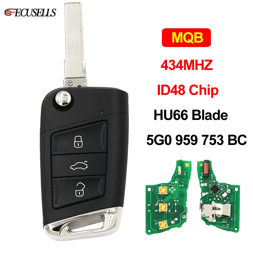 3B дистанционный ключ 434 МГц чип ID48 FCC: 5G0 959 753 BC HU66 лезвие для VW Volkswagen MQB Golf VII 7 MK7 Skoda