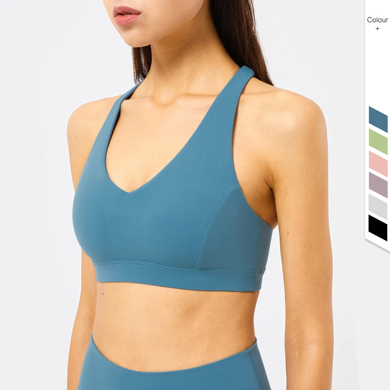 

Vnazvnasi 2021 New Fabric Naked Women Yoga Tops Bra Fitness Running Sports bra Solid Color Sexy gym Sports Wear