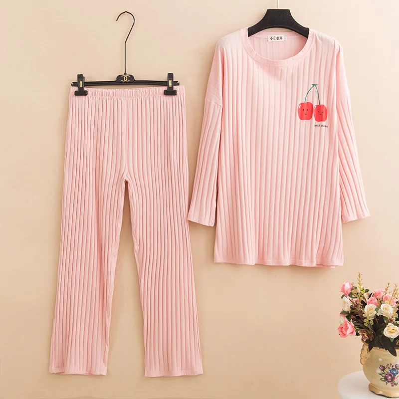 Пижама женская из двух предметов Трикотажная хлопковая ночная рубашка и брюки