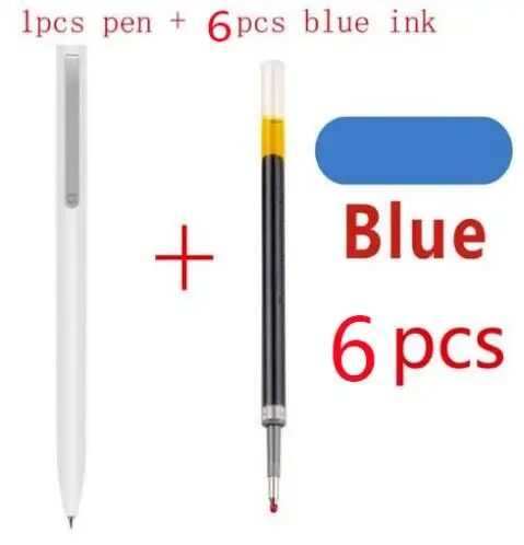 1pen and 6 blue ink Оригинальная ручка-знак Xiaomi Mijia 0,5 мм, швейцарская сменная ручка, Япония, черные чернила, ручки для подписи, школьные канцелярские принадлежности, прочная шариковая ручка - Цвет: 1pen and 6 blue ink