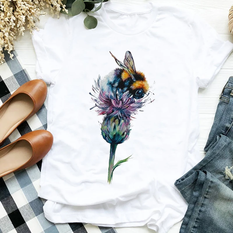 

Floral watercolor print women's t-shirt, women's casual 90s t-shirt