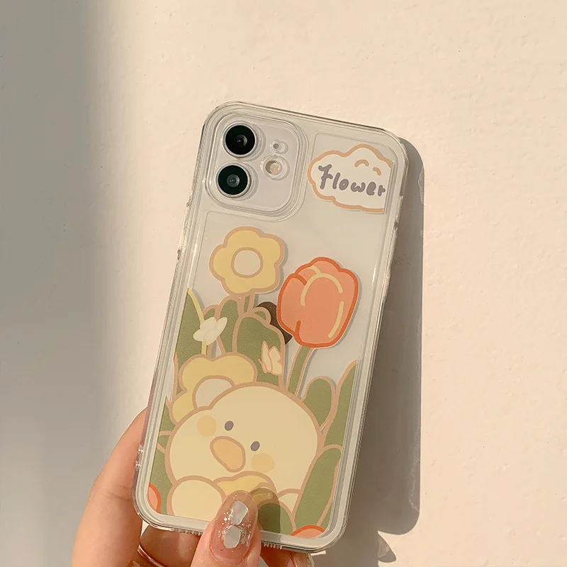 

Ins Sunflower Tulip duck cute cartoon silicone butterfly cover for iphone 13 11 12 pro max mini 7 8 plus x xr xsmax phone case