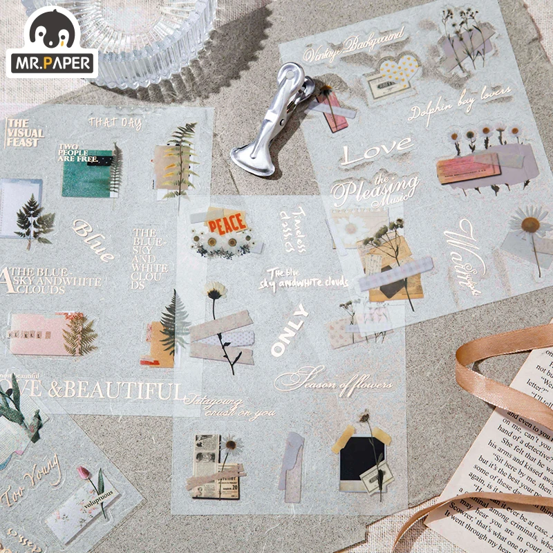 

Mr.Paper 8 Design Streamer Broken Shadow Series PET Hot Stamping Collage Sticker Transparent Decorative Material Sticker