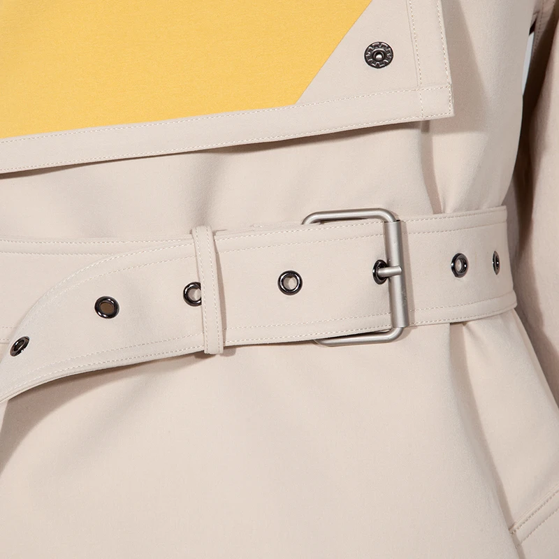 

YIGELILA Autumn New Arrivals Beige Coats Turn Down Collar Full Sleeves With Belt Coat Solid A-line Casual Elegant Long Coat 9997