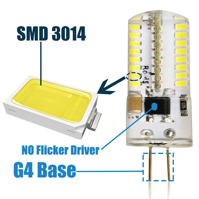 JCKing 5 Вт G4 затемнения 64 бусины SMD 3014 светодиоды лампы теплый белый AC 220 В/110 В