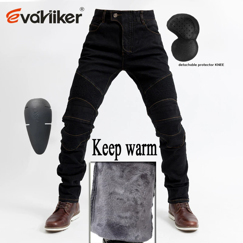 H-Keep warm Black A Ветрозащитные зимние теплые мотоциклетные джинсы, повседневные мужские мотоциклетные мотокроссные дорожные Защитные Водонепроницаемые мотоциклетные джинсы - Цвет: H-Keep warm Black A