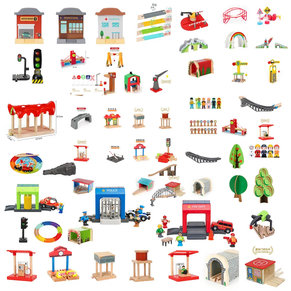 

Wooden Track Parts Train Track Bridge Accessories Set Wooden Railway Track Car Toy Fit Biro Toys For Children