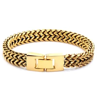 magnetic clasp stainless steel bracelets gold color 9 5mm width two curb chain leisure fashion and simple bangles for men