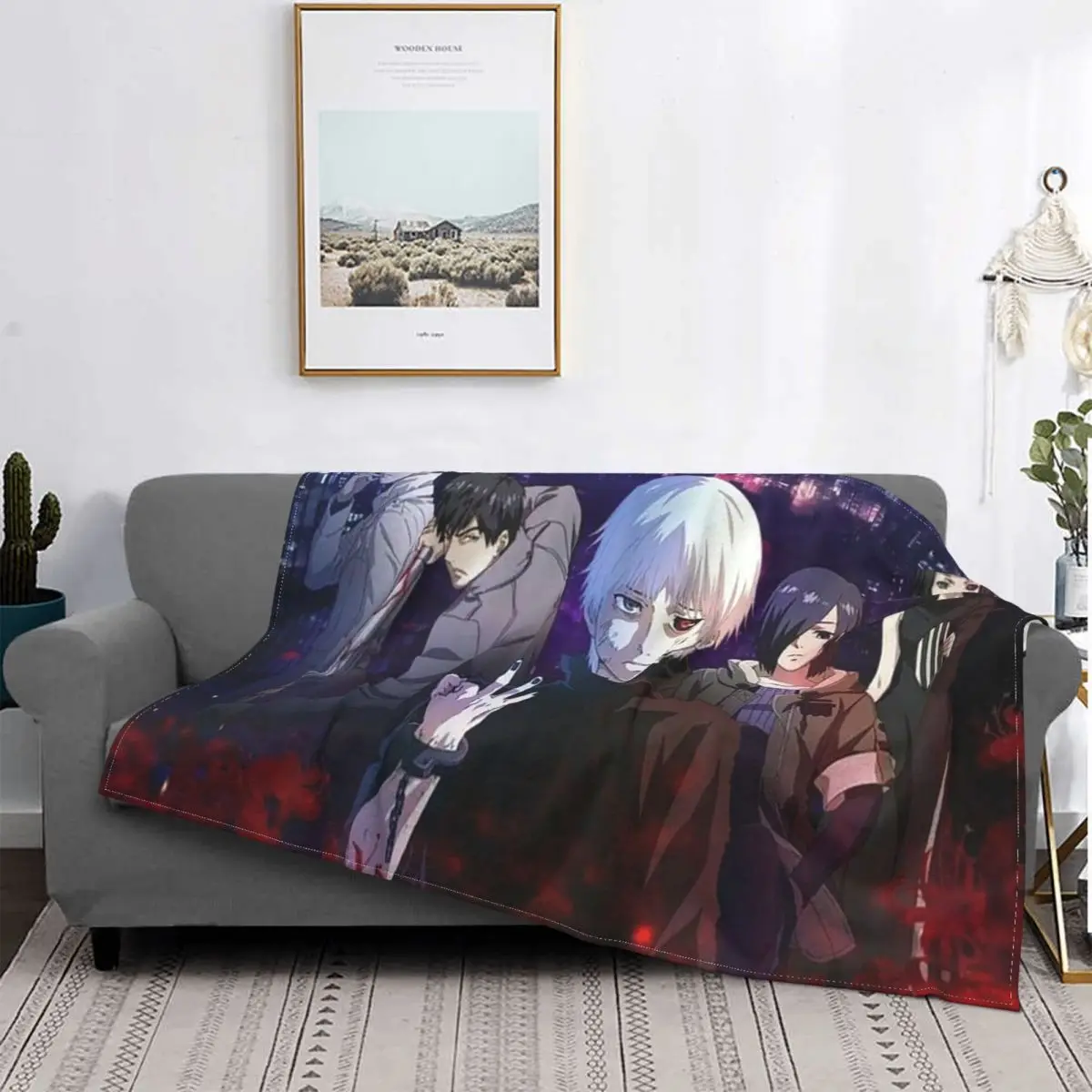 

Tokyo Ghou-Manta de terciopelo con estampado de Anime, manta fina y ligera multifunción para sofá, colcha para exteriores