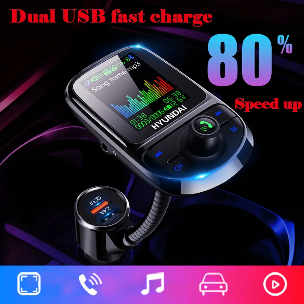 Автомобильный fm-передатчик Bluetooth MP3 музыкальный плеер аудио приемник двойной USB QC 3,0 зарядное устройство U дисковый считыватель 1,8 дюймов дисплей громкой связи