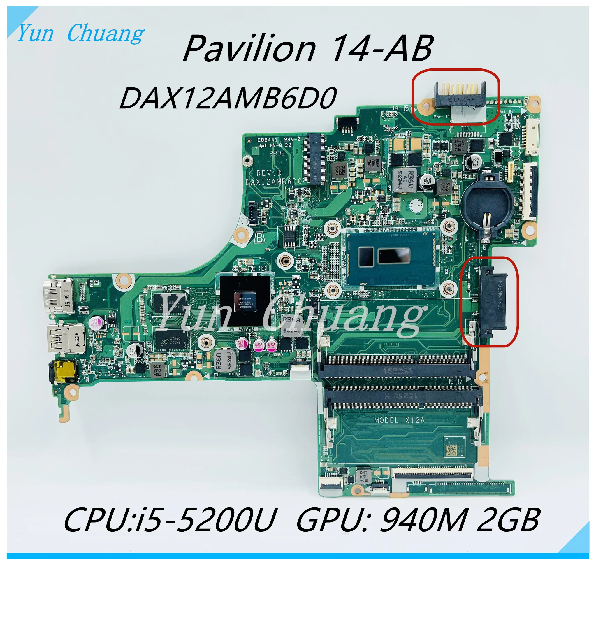 Материнская плата DAX12AMB6D0 для ноутбука HP Pavilion 14-AB материнская с процессором SR23Y