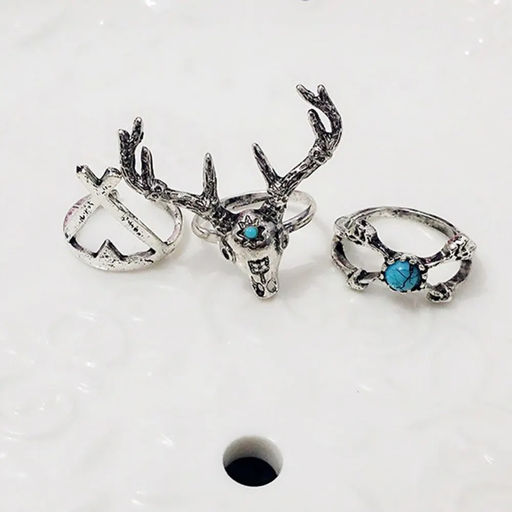 

7PCS/set Bohemia Fashion Rings Sets for Women Retro Christmas Punk Party Jewelry Gift Female Alloy Finger Rings Accessories