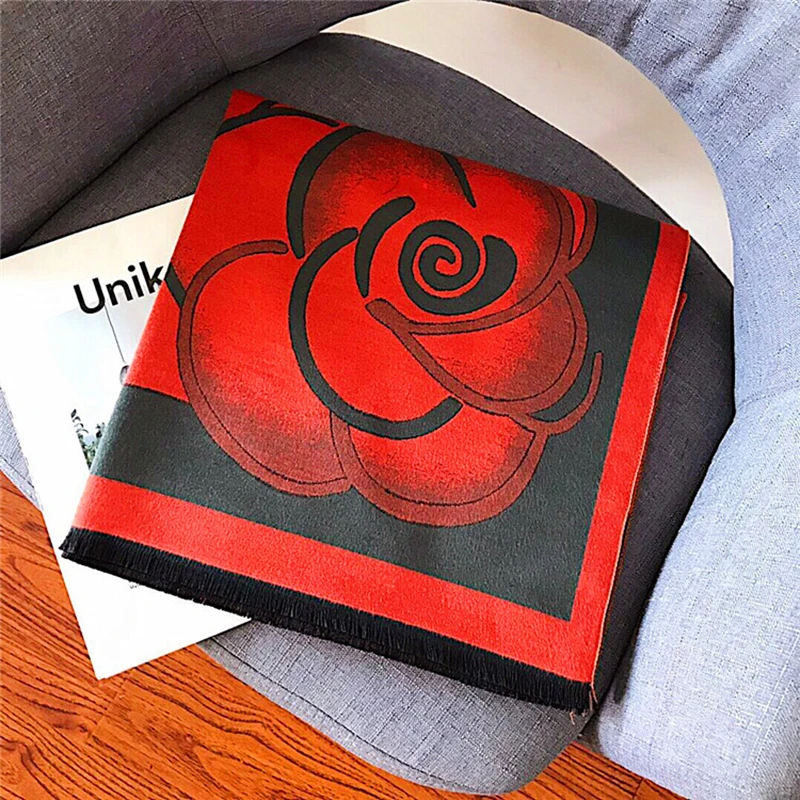 

2020New Autumn and winter Camellias Imitation cashmere Scarf Fashion It goes with everything Keep warm Tassels Woman Shawls