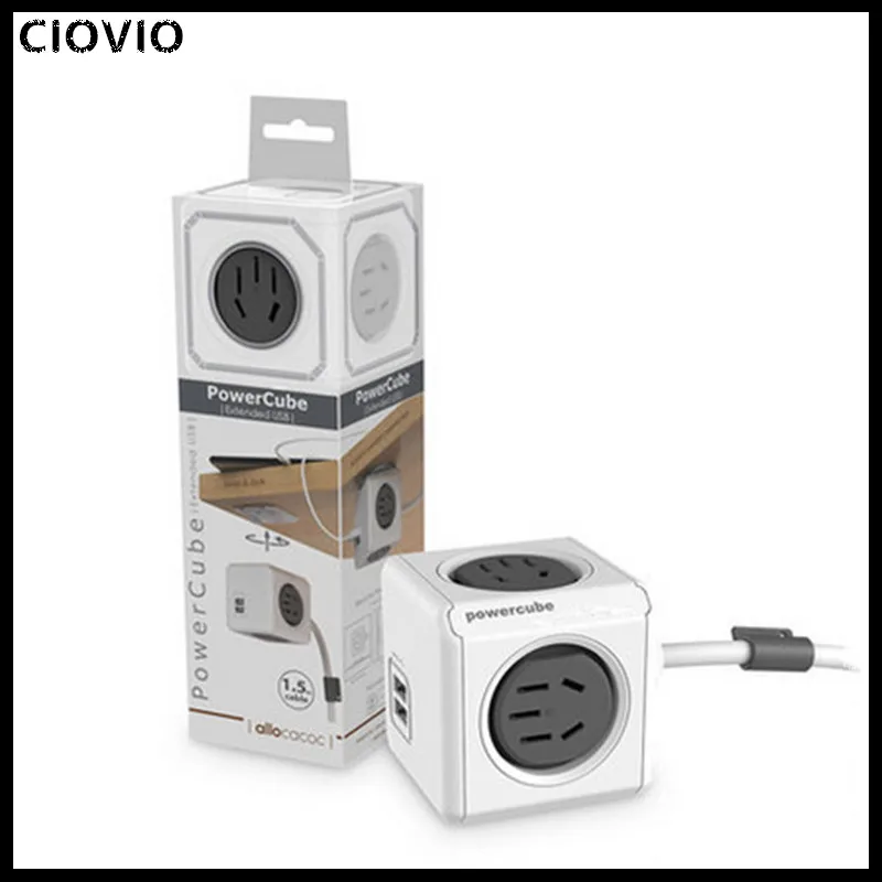 

CIOVIO Smart Home Power Cube Socket Plug 4 Outlets With 2USB Creative Power Strip Adapter Multi Switched Sockets