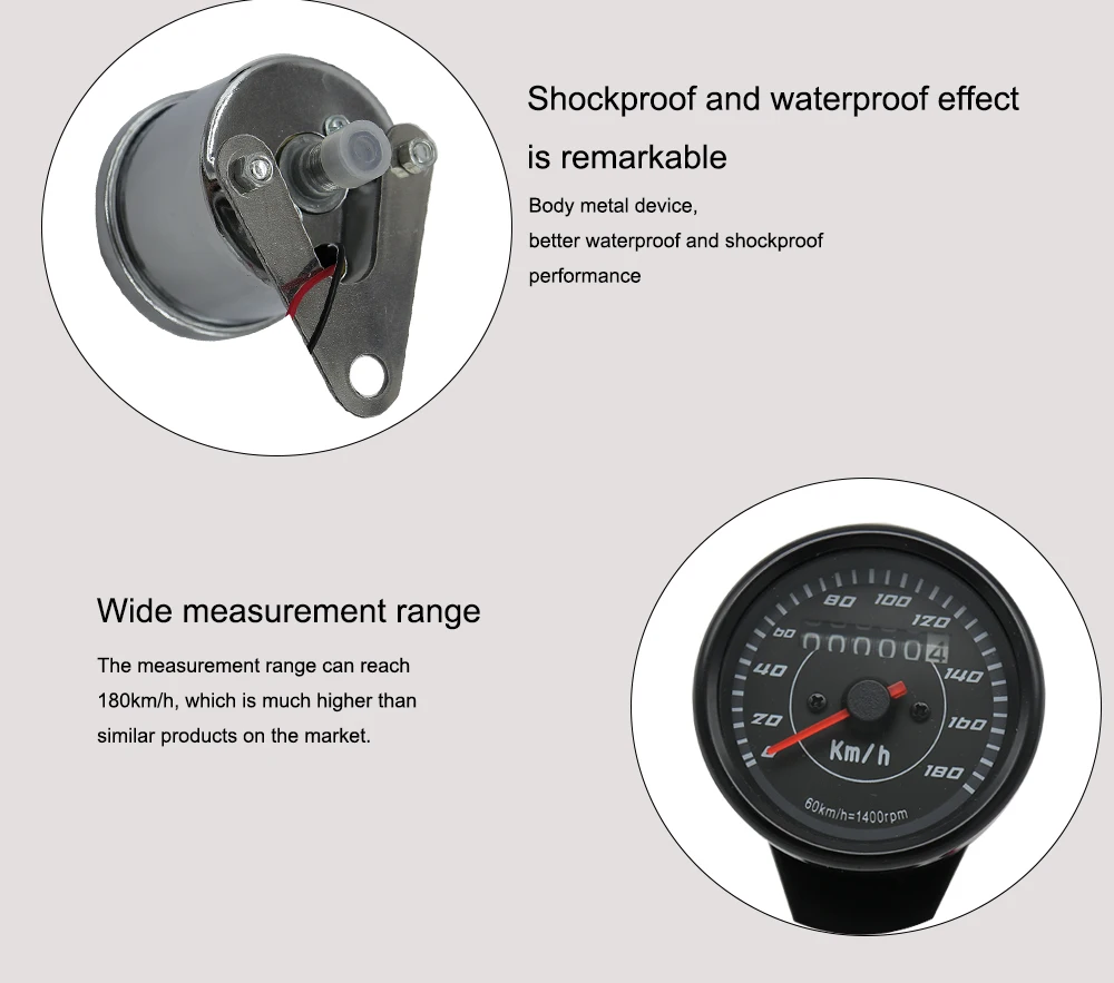 Universal 12V LED Odometer Motorcycle 0~180Km/h Speedmeter Tachometer Metal Plating Cafe Racer For Harley BOBBER CHOPPE
