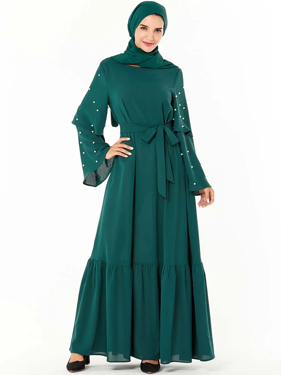 Длинное мусульманское платье-макси, свободное, с бисером, для Рамадана, Ида, Ближнего Востока, арабских, исламских молитв