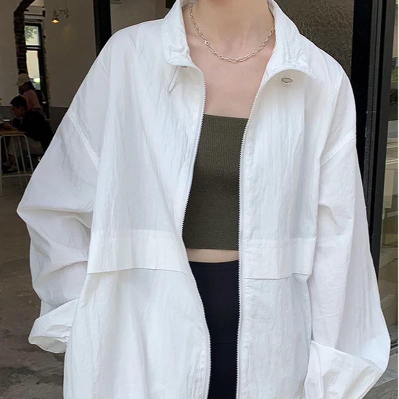 

New Korean Fashion Sunscreen Loose Windbreaker Pure Color Simple Stand-up Collar Thin Jacket 2021 Spring and Autumn Fashion