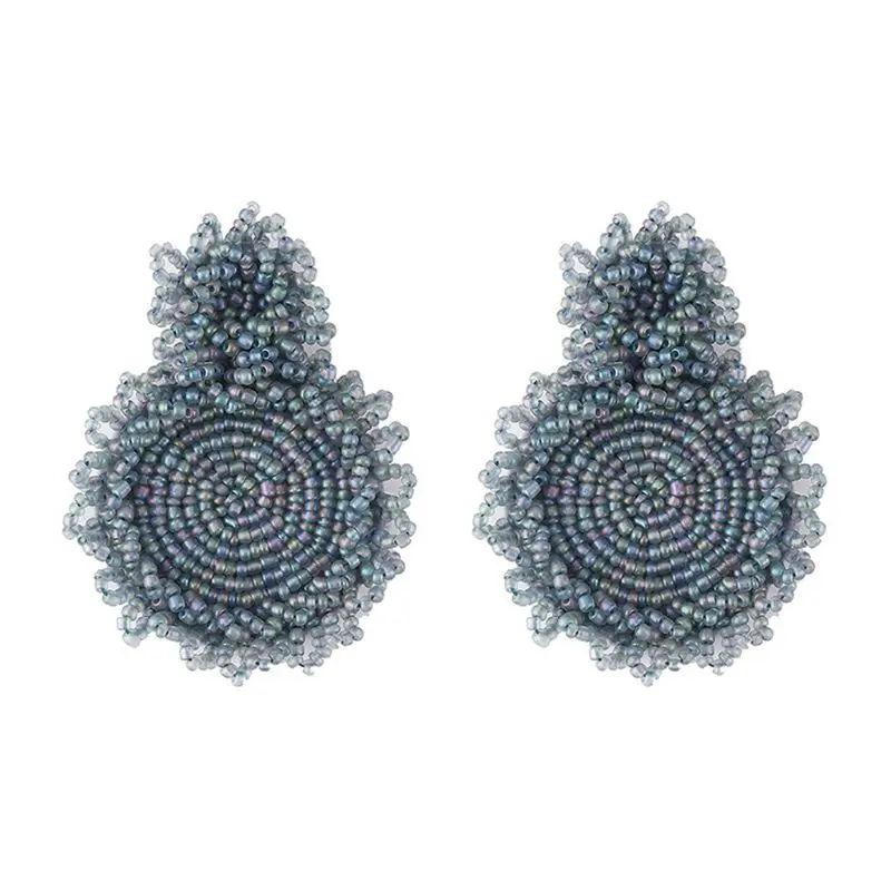 

Handmade Glass Seed Beaded Double Round Circle Statement Earring Fashion Jewelry T84B