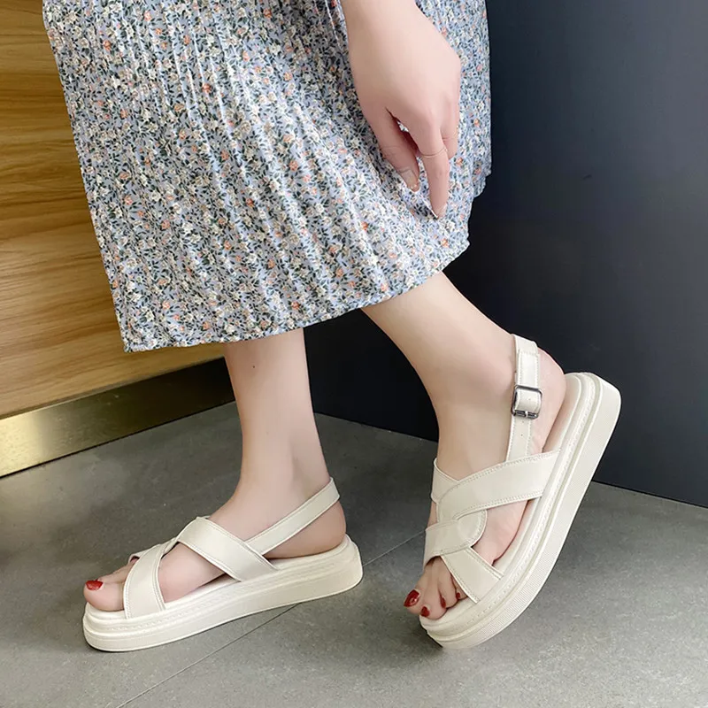 

2021 Summer Female Sandal Med Sale Of Women's Shoes Clogs Wedge All-Match Girls Medium New Beach Fashion Beige Gladiator Platfor