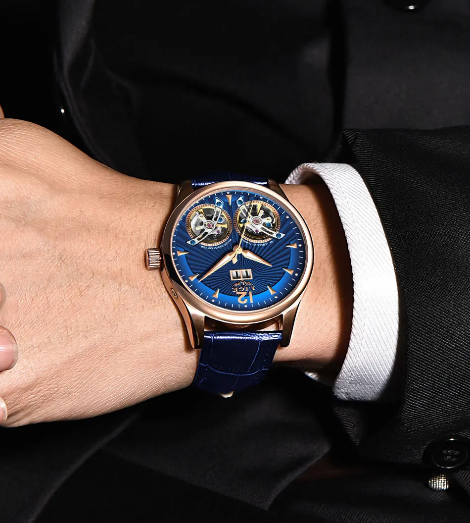 Reloj Hombres LIGE, мужские часы с двойным турбийоном и кожаным ремешком, Топ бренд, Роскошные автоматические механические Спортивные часы, мужские наручные часы
