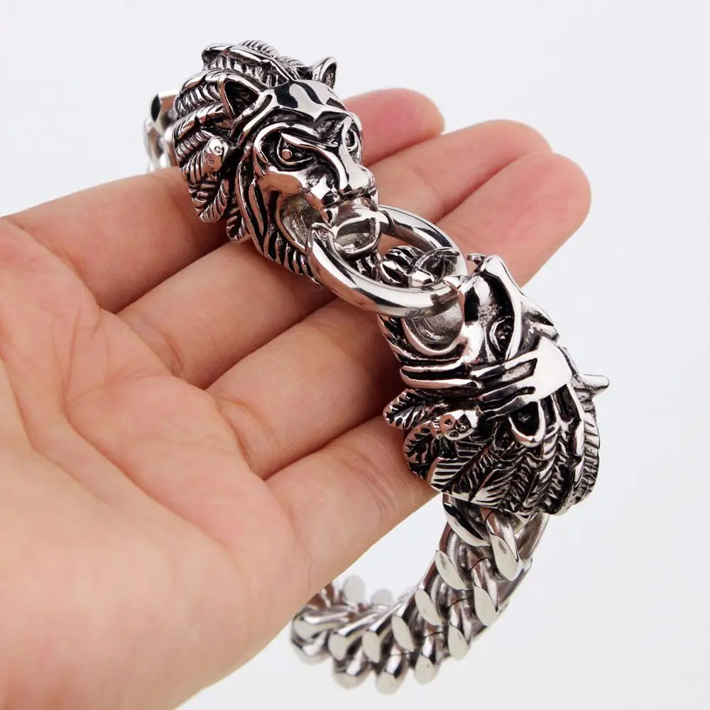 Мужской браслет из полированной нержавеющей стали с головой льва хип хоп 22