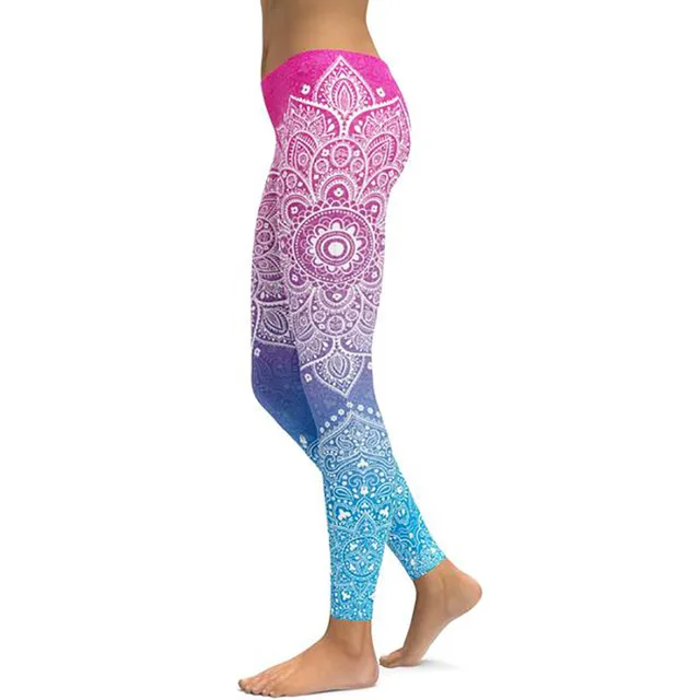 13 Pink Black Mandala Yoga Pants Women New Sexy Fitness Sports Leggings Yoga Broek Workout Sport Gym Leggings Flower Print 4 Colors - Цвет: 13