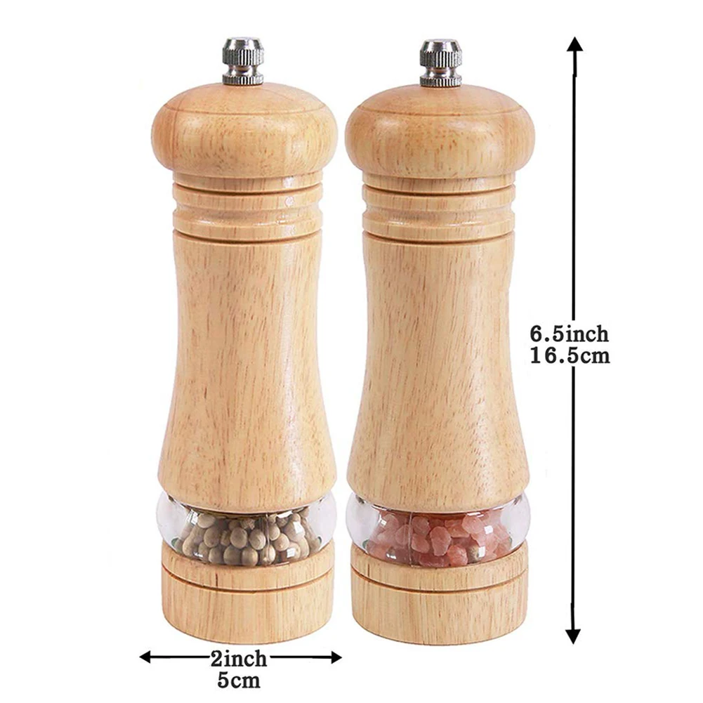 

2PCS Salt And Pepper Mills Solid Wood Pepper Mill With Strong Adjustable Ceramic Grinder 6 Inch Kitchen BBQ Grinder Tools Set