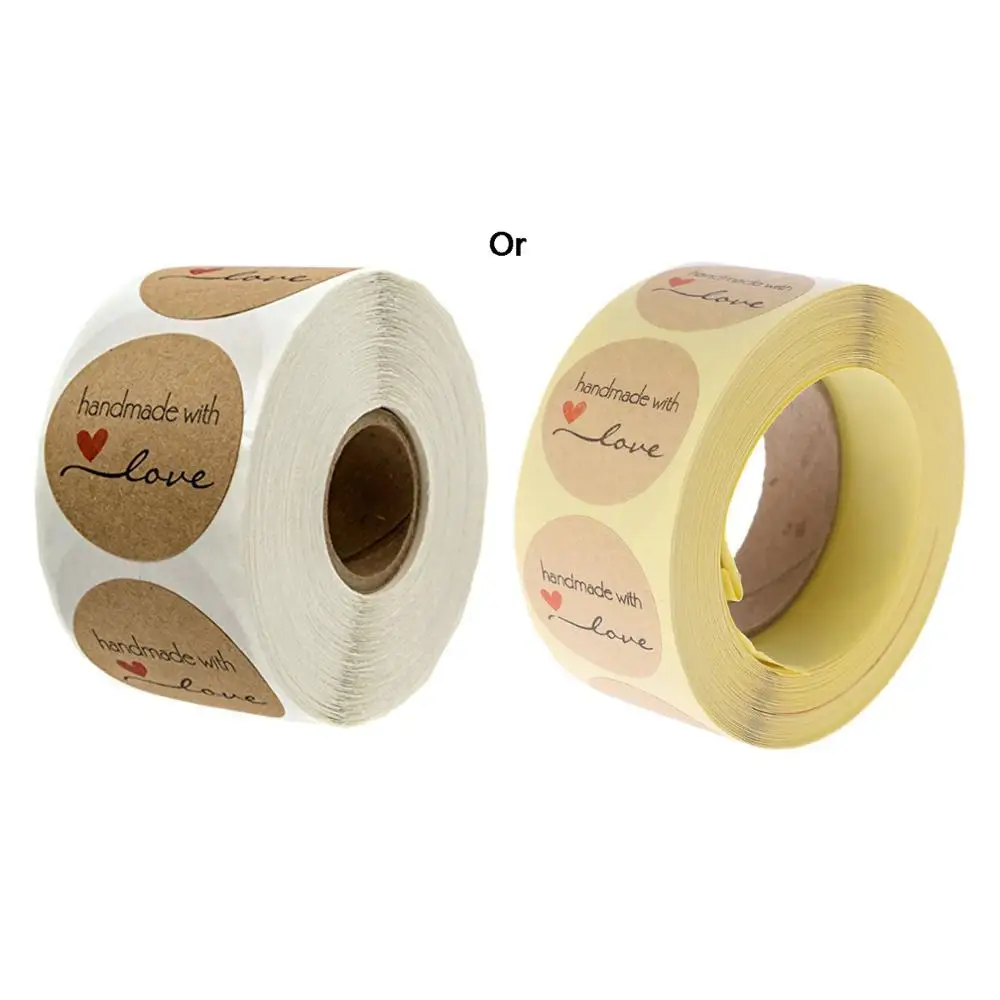 Круглые Крафт наклейки ручной работы с любовью 500 шт.|Наклейки| |