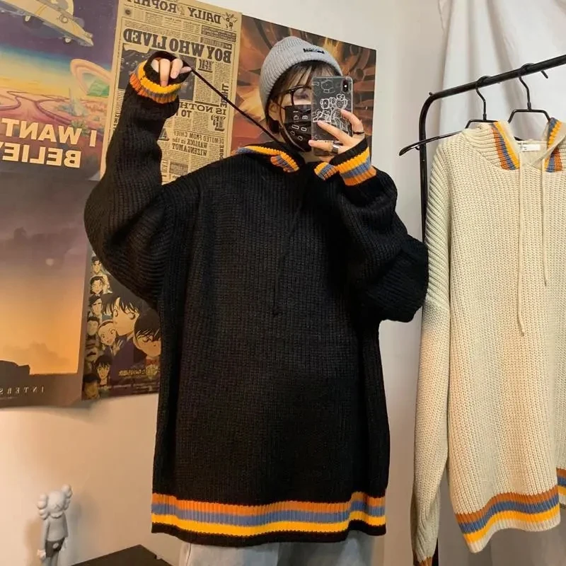 

Winter 2021 New Sweater Women Loose Outer Wear Oversize Lazy Knit Sweaters Ins Tide Hooded Student Outerwear