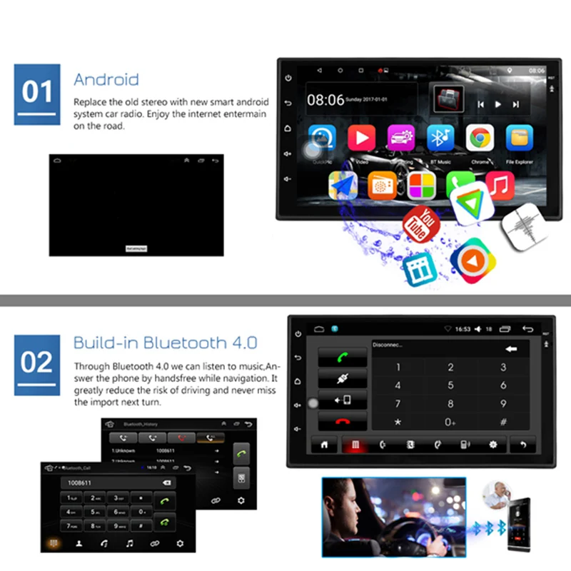 

Universal Car Stereo,7 Inch 1080P Quad Core Android 7.1 MP5 Player Gps Navigation o Radio with Google Play 1G+16G