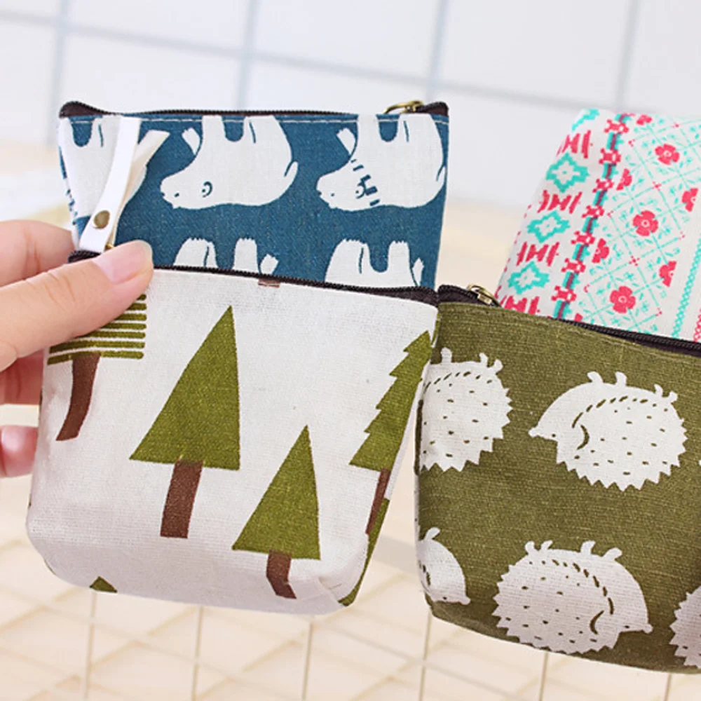 

Women Cute Wallet Cotton Linen Fabric Animal Pattern Coin Purse Zip Wallet Small Mini Bag Case Pouch Holder Money Bags