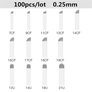 100 шт.коркор. иглы для микроблейдинга, перманентные иголки для татуажа бровей, ручка для вышивания, Перманентный макияж, товары для татуажа бровей