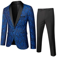 mens 2 pieces blue yellow elegant suits with pants brand slim fit single button party formal business dress suit male terno 4xl