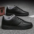 Мужские кроссовки со шнуровкой, черные или белые повседневные кроссовки из плюша, на плоской подошве, Уличная обувь для тренировок, большой размер 48, 47, зима 2021