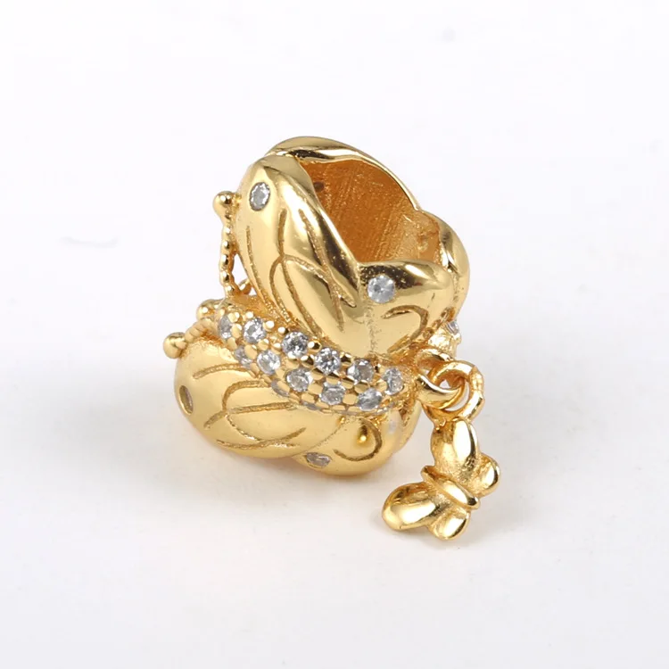 

100% 925 Sterling Silver Bead Fashion Glittering Gold Butterfly Beads Fit Pandora Women Bracelet & Necklace Diy Jewelry