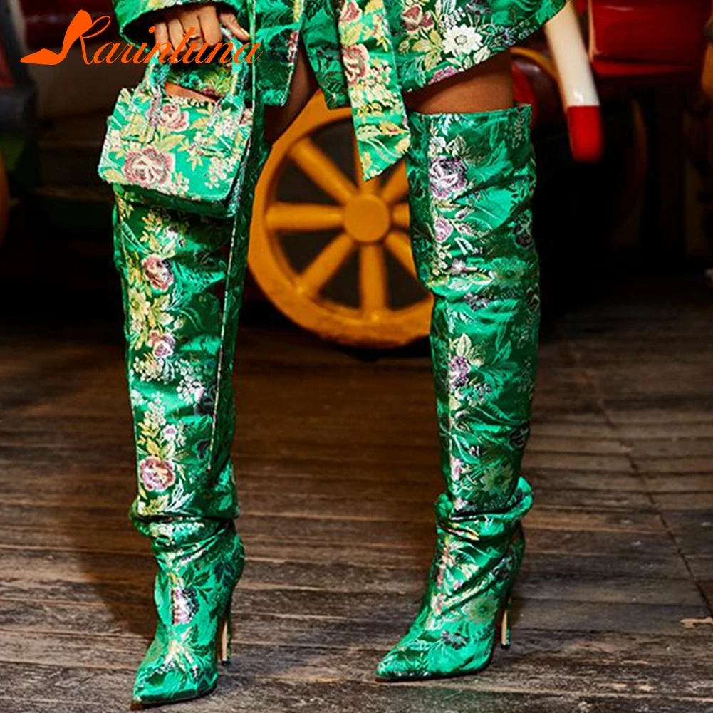 Размеры 35 43 новые женские вечерние пикантные сапоги с вышивкой Женские Сапоги