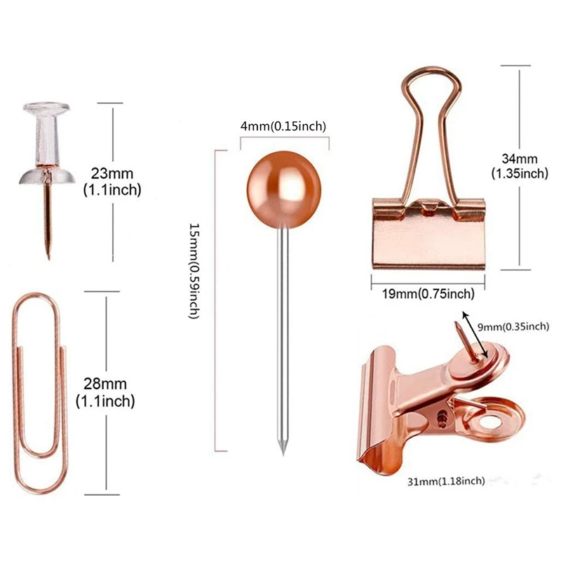 Набор зажимов для скрепки бумаги 5 стилей 500 шт. розовое золото офиса школы и дома |