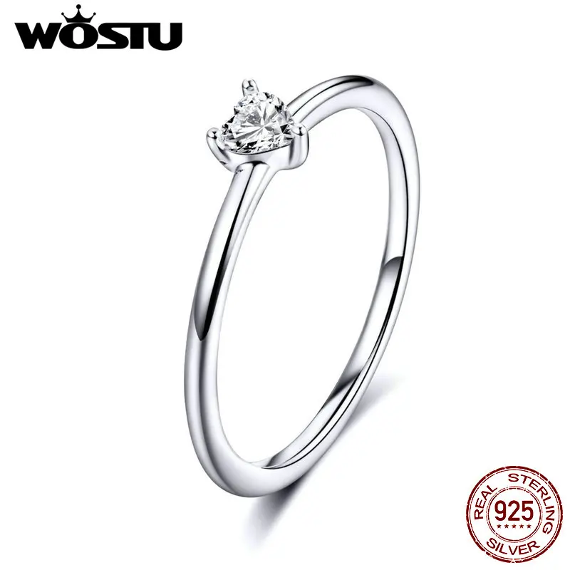 WOSTU кольцо в форме сердца, 925 пробы, серебряное, прозрачное, CZ, ослепительное кольцо с кристаллами, на палец для женщин, элегантное, хорошее ювелирное изделие CQR498
