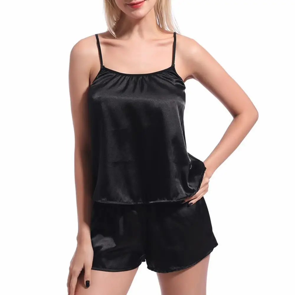 Шелковые пижамы для женщин сексуальные черные женские пижамные комплекты лето