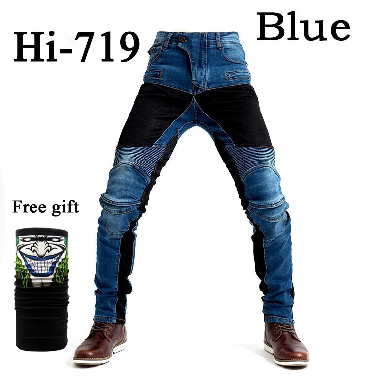 Hi-719 Blue jeans O Мотоцикл PK719 летние вентиляционные джинсы досуг мотоцикл мужские внедорожные джинсы/Велоспорт 06 брюки с защитой оснастить мужчин t - Цвет: Hi-719 Blue jeans O