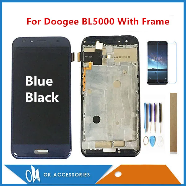 Оригинальное качество 5," Для Doogee BL5000 ЖК-дисплей с кодирующий преобразователь сенсорного экрана в сборе с рамкой черный синий цвет с комплектами