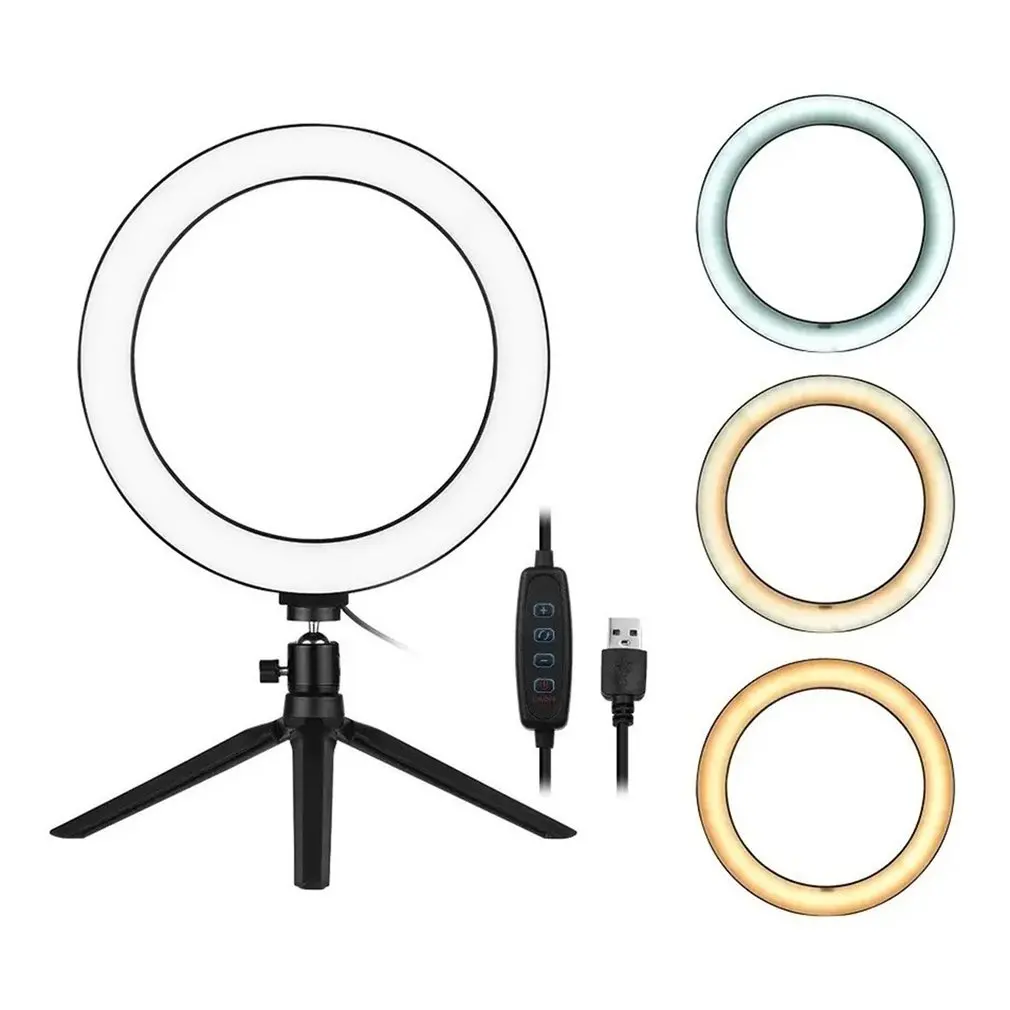 

6 inch Mini Selfie Ring Light Desktop LED Lamp Video Light 3Color Light Modes for YouTuber Live Broadcast Photography Studio