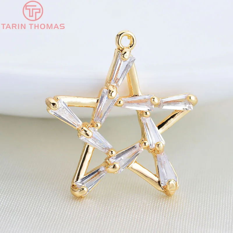 

(234) 4PCS 20x18MM 24K Gold Color Plated Brass with Zircon Star Charms Pendants High Quality DIY Jewelry Making Findings