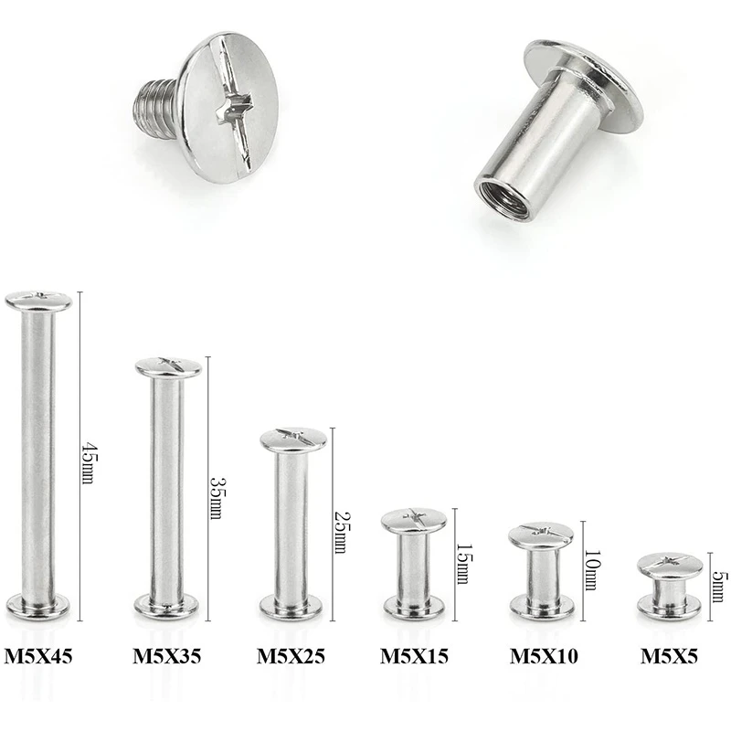 

Promotion! 120x Chicago Screw Binding Screws(M5) & 165x PIECES Stainless Steel Rivet Nut Tool Flat Head Thread Rivet Nutsert Cap