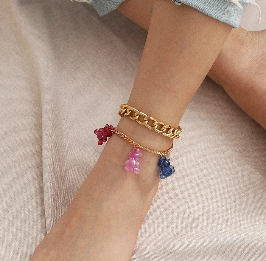 

Vintage Golden Plated Thick Chain Anklet for Women Foot Double Layer Cute Bear Charms Anklet Bracelets Sandals Beach Jewelry
