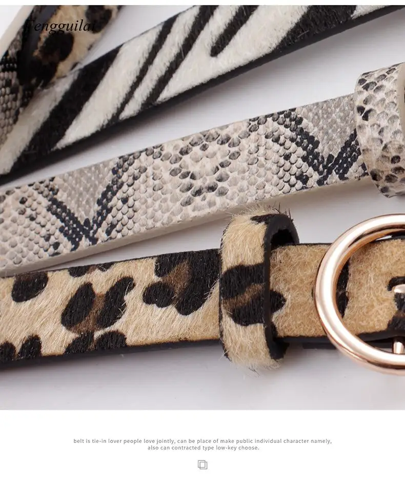 

2020 Fashion Leopard Belt Women Snake Zebra Print Thin Horsehair Waist Belt Pu Leather Gold Ring Buckle Belts for Ladies Female