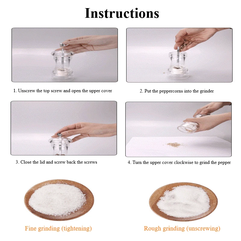 Акриловая ручная мельница для соли прозрачная перца толстая двухсторонняя